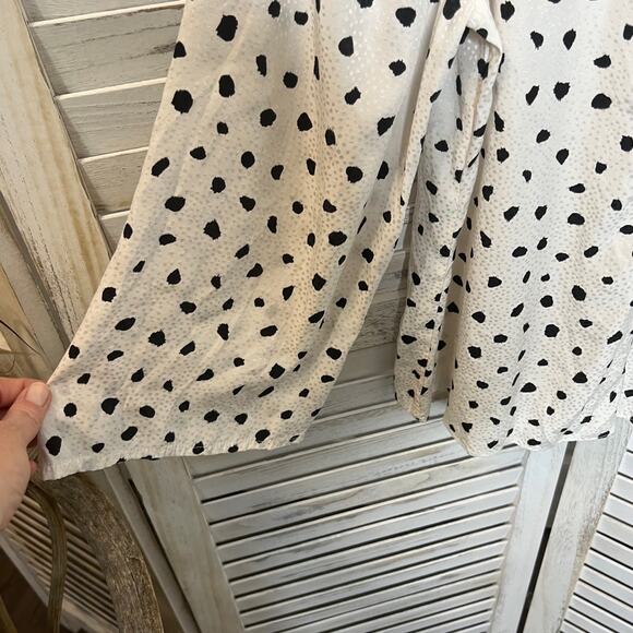 REBECCA TAYLOR 6 Spotted Animal Print Silk Top Button Placket Bell Sleeve White - Picture 8 of 14